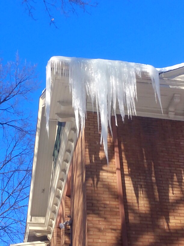 Ice dam on roofline