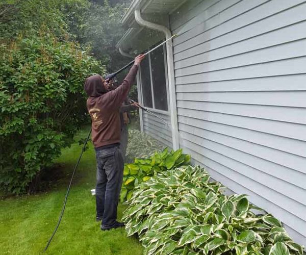 Pressure washed siding